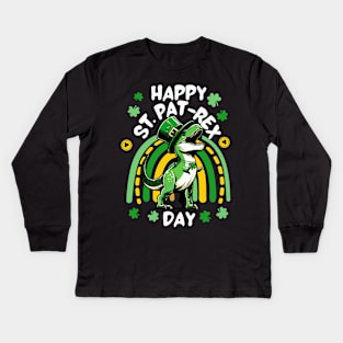 Happy St Pat Trex Day Dino St Patricks Day Toddler Boys Gift Kids Long Sleeve T-Shirt